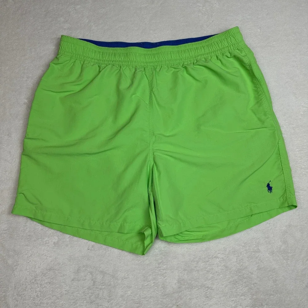 Polo Ralph Lauren Men Swim Trunks Shorts Lime Green Pony Logo Elastic Waist‎ XL